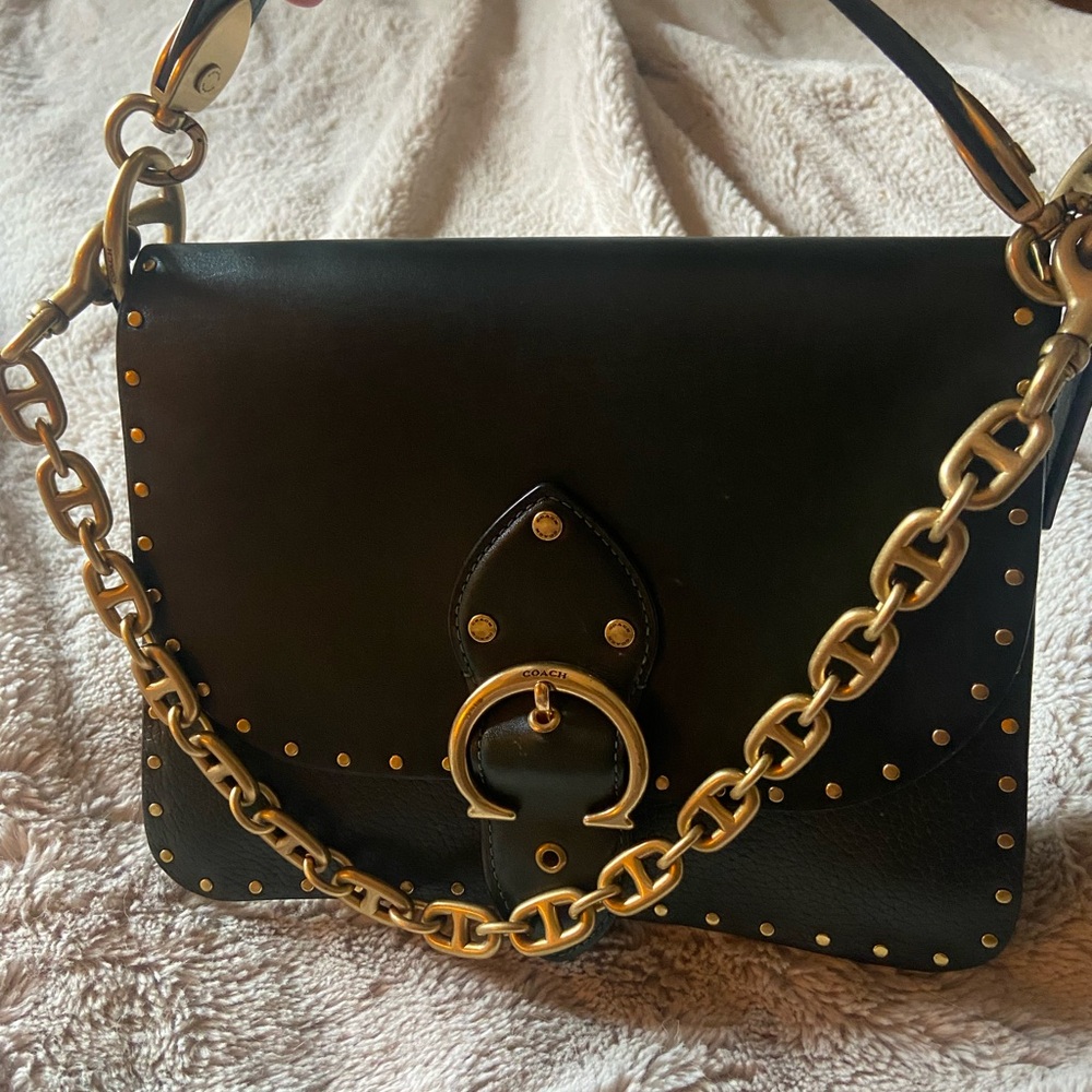 Coach Hunter Green and Brass Shoulder Bag with Chain